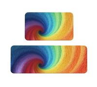 LXCNQFN Kitchen Mats for Floor 2 PCS Waterproof Kitchen Rugs Low Profile Floor Mats Rainbow Spira Kitchen Mat Washable Cushioned Anti Fatigue Carpet Standing Mat for Sink Office Home