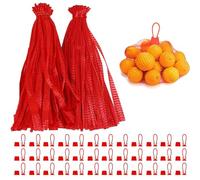LxcshLjx 100Pcs Produce Mesh Bags, 20Inch Reusable Mesh Nylon Netting with Loop Closures, Red Plastic Storage Bag, Expandable Seafood Mesh Bag, Packing Supplies Net for Fruits Potato Crab Garlic Eggs