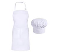 LxcshLjx 2 Pcs Chef Apron Hat Set, Adjustable Bib Chef Apron, Chef Cooking Hat, Father Cooking Apron, Water Drop Resistant Baker Kitchen Aprons with 2 Pockets for Women Men, White