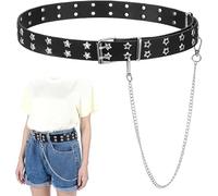 LxcshLjx Black Studded Belt, Star Punk Rock Star Studded Leather Belt with Grommet Threads Bright Metal Pyramid