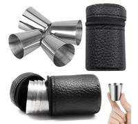 LxdLWEast 4 Pcs 30ml Stainless Steel Shot Cups with Leather Carrying Case Portable Wine Cups Unbreakable Mini Wine Tumbler for Hiking Camping Travel Picnic