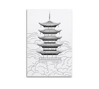 LXDSTK Exquisite Modern Family Canvas Wall Art Picture Print Photo Album-Line Art Pagoda Poster - Stylish Asian Architecture Illustration 20x30inch(50x75cm)