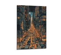 LXDSTK Exquisite Modern Family Canvas Wall Art Picture Print Photo Album-Neon - Inspired Cityscape Poster with Illuminated Skyscrapers And Busy Street 12x18inch(30x45cm)