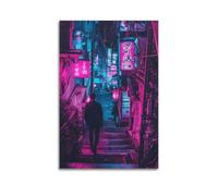 LXDSTK Exquisite Modern Family Canvas Wall Art Picture Print Photo Album-Neon - Lit Cityscape Poster of Tokyo's Backstreet at Night with A Solitary Figure 20x30inch(50x75cm)