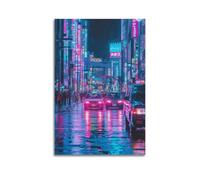 LXDSTK Exquisite Modern Family Canvas Wall Art Picture Print Photo Album-Neon Night Cityscape Poster Vibrant Rainy Urban Scene for Room Decor 20x30inch(50x75cm)