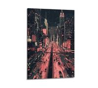 LXDSTK Exquisite Modern Family Canvas Wall Art Picture Print Photo Album-Neon - Tinted Pop Art Cityscape Poster with Busy Street And Skyscrapers 08x12inch(20x30cm)