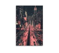 LXDSTK Exquisite Modern Family Canvas Wall Art Picture Print Photo Album-Neon - Tinted Pop Art Cityscape Poster with Busy Street And Skyscrapers 20x30inch(50x75cm)