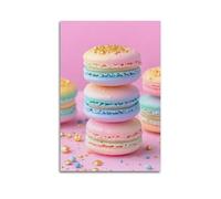 LXDSTK Exquisite Modern Family Canvas Wall Art Picture Print Photo Album-Pastel Minimalist Dessert Poster with Colorful Macarons And Gold Flakes 20x30inch(50x75cm)