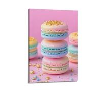 LXDSTK Exquisite Modern Family Canvas Wall Art Picture Print Photo Album-Pastel Minimalist Dessert Poster with Colorful Macarons And Gold Flakes 20x30inch(50x75cm)