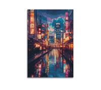 LXDSTK Exquisite Modern Family Canvas Wall Art Picture Print Photo Album-Pop Art Cityscape Poster of Neon - Lit Tokyo Street at Dusk 12x18inch(30x45cm)