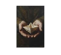 LXDSTK Exquisite Modern Family Canvas Wall Art Picture Print Photo Album-Realistic Origami Boat in Hands Poster, Intricate Artwork 16x24inch(40x60cm)