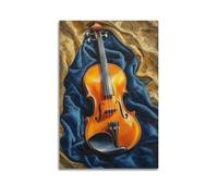 LXDSTK Exquisite Modern Family Canvas Wall Art Picture Print Photo Album-Realistic Violin Music Poster on Blue And Gold Fabric 20x30inch(50x75cm)