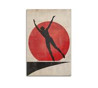 LXDSTK Exquisite Modern Family Canvas Wall Art Picture Print Photo Album-Retro Sport Poster with Silhouette of Jumping Figure And Red Circle 12x18inch(30x45cm)