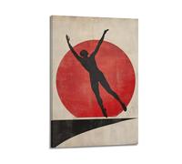 LXDSTK Exquisite Modern Family Canvas Wall Art Picture Print Photo Album-Retro Sport Poster with Silhouette of Jumping Figure And Red Circle 24x36inch(60x90cm)