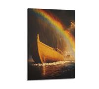 LXDSTK Exquisite Modern Family Canvas Wall Art Picture Print Photo Album-Surreal Noah's Ark Poster with Rainbow Over The Sea 16x24inch(40x60cm)