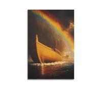 LXDSTK Exquisite Modern Family Canvas Wall Art Picture Print Photo Album-Surreal Noah's Ark Poster with Rainbow Over The Sea 12x18inch(30x45cm)