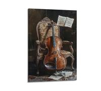 LXDSTK Minimalist Abstract Canvas Wall Art Prints Picture - Vintage Music Poster with Cello And Sheet Music on Ornate Chair Wall Decor Artwork Posters 20x30inch(50x75cm)