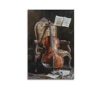 LXDSTK Minimalist Abstract Canvas Wall Art Prints Picture - Vintage Music Poster with Cello And Sheet Music on Ornate Chair Wall Decor Artwork Posters 20x30inch(50x75cm)