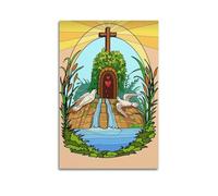 LXDSTK Modern Family Posters Wall Art Bedroom Decor - Christian Art Posters Cross Topped Structure with Doves And Waterfall Canvas Prints Artwork 16x24inch(40x60cm) Unframe-style