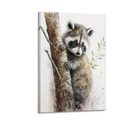 LXDSTK Poster Frame Canvas Wall Art Prints for Room Decor - Animal Tree Trunk Hugging Baby Raccoon 20x30inch(50x75cm) Picture Frame Artwork