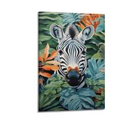 LXDSTK Poster Frame Canvas Wall Art Prints for Room Decor - Animal Zebra Leaning Out from Tropical Plants 08x12inch(20x30cm) Picture Frame Artwork