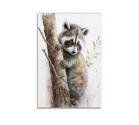 LXDSTK Poster Unframe Canvas Wall Art Prints for Room Decor - Animal Tree Trunk Hugging Baby Raccoon 24x36inch(60x90cm) Picture Unframe Artwork