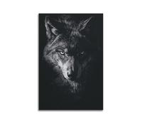 LXDSTK Poster Unframe Canvas Wall Art Prints for Room Decor - Animal Wolf Black Background White Outline Headshot 20x30inch(50x75cm) Picture Unframe Artwork