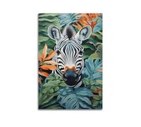 LXDSTK Poster Unframe Canvas Wall Art Prints for Room Decor - Animal Zebra Leaning Out from Tropical Plants 16x24inch(40x60cm) Picture Unframe Artwork