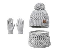 LXEASYGO Kids Winter Hat Scarf Gloves Set 3Pcs Fleece Lined Knitted Warm Beanie Cap Touchscreen Gloves Neck Scarf for Boys Girls Cold Weather Accessories Sets