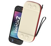 LXFEIFANTECH Slim Carrying Case Compatible with Nintendo Switch 2 2025, Hard Shell Travel Case with 12 Game Card Slots & Screen Protector Mat, Portable Hard Shell Storage Bag, Beige & Red