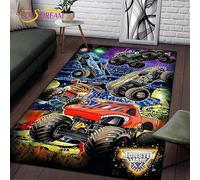 LXFENG Modern Home Rugs Monster Truck Pattern Flannel Carpet Thrill Game Monster Print Decorative Floor Mats F1571 80X120CM