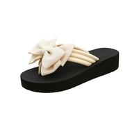 LXGKEKSKG Women's Flip Flops with Flowers - Platform Sole, Lightweight Toe Separators, Boho Style, Beach Sandals, Bathing Slippers for Pool & Leisure, 6 White, 9 UK