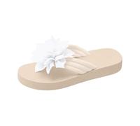 LXGKEKSKG Women's Flip Flops with Flowers - Platform Toe Separators, Lightweight Open Slippers, Boho Style Beach Sandals, Mules, Bathing Shoes for Pool & Summer, 5 White, 9 UK
