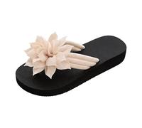 LXGKEKSKG Women's Flip Flops with Flowers - Platform Toe Separators, Lightweight Open Slippers, Boho Style Beach Sandals, Mules, Bathing Shoes for Pool & Summer, 1 White, 9 UK
