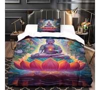LXHASPIEO Buddha Statue Comforter Covers for Boys Girls 3D Printed Quilt Cover Duvet Cover Soft Microfiber with Zipper Closure with Pillow Cases Bedding Set 2 Pieces Single（135x200cm）