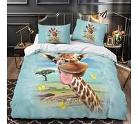 LXHASPIEO Giraffe 3D Printed 3D Animal Quilt Cover Duvet Cover for Boys Girls Comforter Covers with Zipper Closure Bedding Set Soft Microfiber with Pillow Cases 3 Pieces Double（200x200cm）