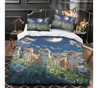 LXHASPIEO Shiba Inu for Boys Girls Comforter Covers Duvet Cover 3D Printed Quilt Cover with Zipper Closure with Pillow Cases Soft Microfiber Bedding Set 2 Pieces Single（140x200cm）