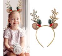 LXHBCOOQ Christmas Headbands Glitter Reindeer Antlers Headband Cute Xmas Elk Antlers Hair Bands Holiday Headbands Party Gift Christmas Deer Costume Party Accessories for Women (Gold, 1 size)