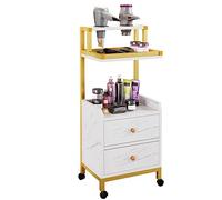 LXHELIVERY Beauty Salon Trolley Cart Utility Manicure Trolley Storage Rolling Barber Cart On Wheels, Salon Trolley Station, Beauty Salon Station For Hair Stylist (Color : Gold, Size : 32x34x95cm)