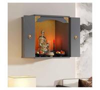 LXHELIVERY Solid Wood Wall-mounted Shrine Altar, Home Guan Gong God Of Wealth Display & Meditation Incense Table, Buddhist Prayer Niche(Grigio,40x40x60 cm)
