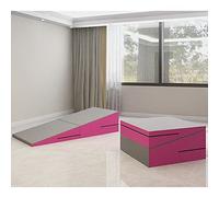 LXHONG Gymnastics Wedge Mat - Folding Incline Gymnastics Cheese Mat for Home Exercise, Aerobics - W/Carrying Handles - Custom Colors (Color : Pink-gray, Size : 150x75x38cm)