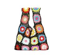 LXHZSY Beach Bag Crochet Flower Plaid Women Handbags Woven Small Tote Purses Casual Beach Bag(Black)