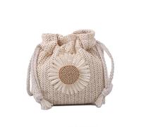 LXHZSY Beach Bag Rattan Woven Straw Bag Handbag Knit Flower Beach Woman Shoulder Messenger(White)