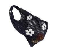 LXHZSY Crochet Bag Fashion Sweet Flower Knitted Hollow Tote Bag Large Capacity Shopping Bag Simple Retro Shoulder Bag(Black)