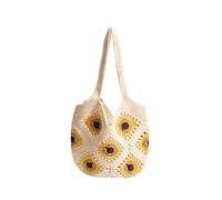 LXHZSY Crochet Bag Handmade Sunflower Crochet Cotton Handbag Beach Tote Bag Aesthetic Knit Mesh Vacation Cute Gifts Hollow Shoulder Purse