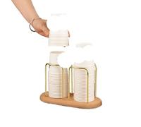 LXHZSY Paper Cup Holder Metal Cup Storage Holder Water Tea Cups Dispenser Rack Shelf with Wooden Base Mug Display Stand Home Organizer(Color 1)