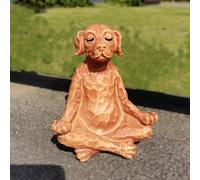 LXinYan Resin Meditation Dog Statue Yoga Pose Labrador Brown Woodcut Effect Home Tabletop Sculpture