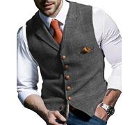 Lxitoler Waistcoats for Men Business Formal Waist Coat Slim Fit Plaid Tweed Suit Tuxedo Blazer Vest Wedding Groomsmen Waistcoats