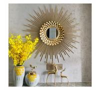 LXJBBD 3D Round Sun Wall Mirror - Decorative Golden Wall Art, for Women and Moms, 60cm