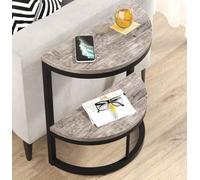 LXJBBD Half Round End Table with Metal Frame, 2-Tier Narrow Side Table for Living Room or Bedroom, Half Moon Small Coffee Accent Table
